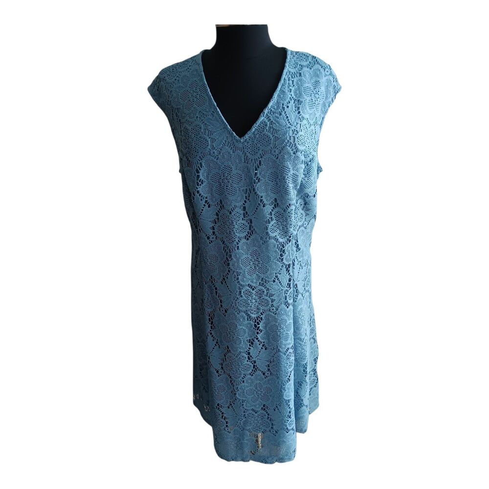 LONDON TIMES Pastel Blue Floral Eyelet Lace Fit & Flare Dress